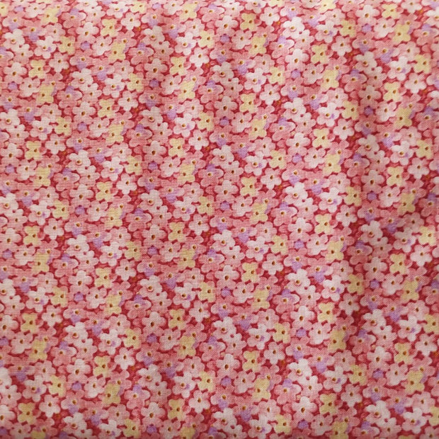 Tessuto di Cotone Americano Fantasia Fiorellini Rossi e Gialli