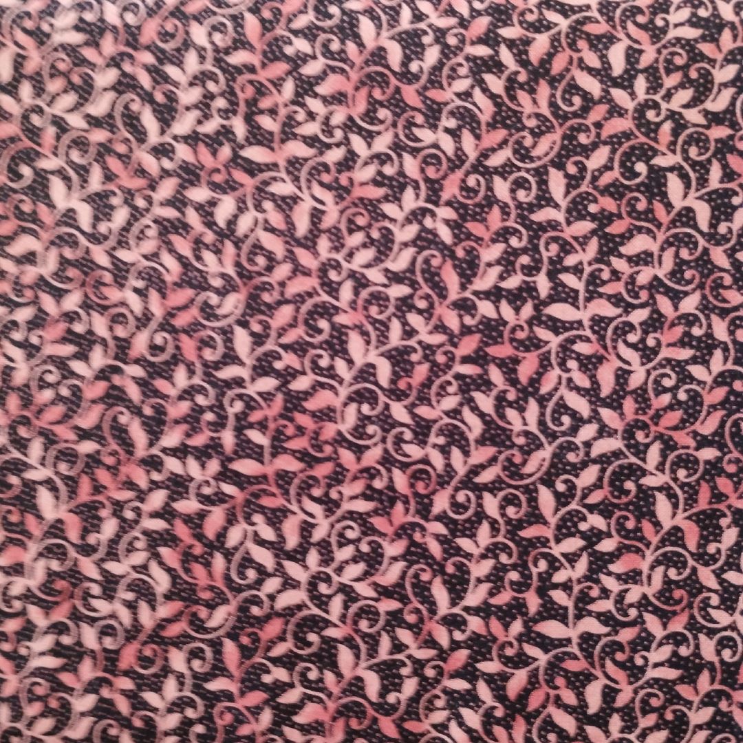 Tessuto di Cotone Americano Foglioline rosa