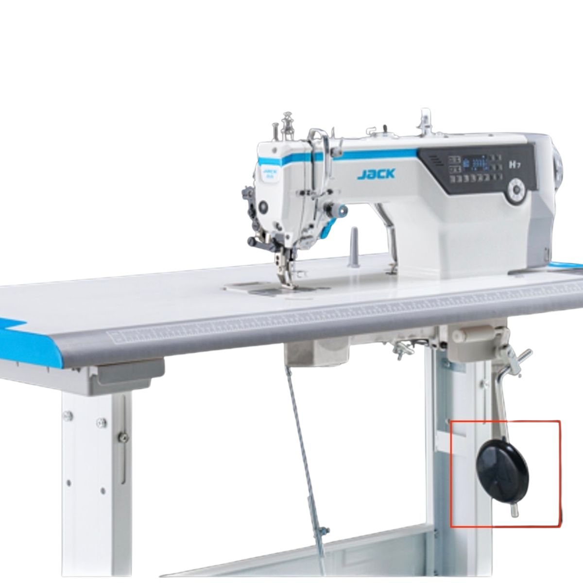 Jack H7-C Macchina Lineare con Trasporto Superiore e Rasafilo completa di tavolo e ginocchiera 