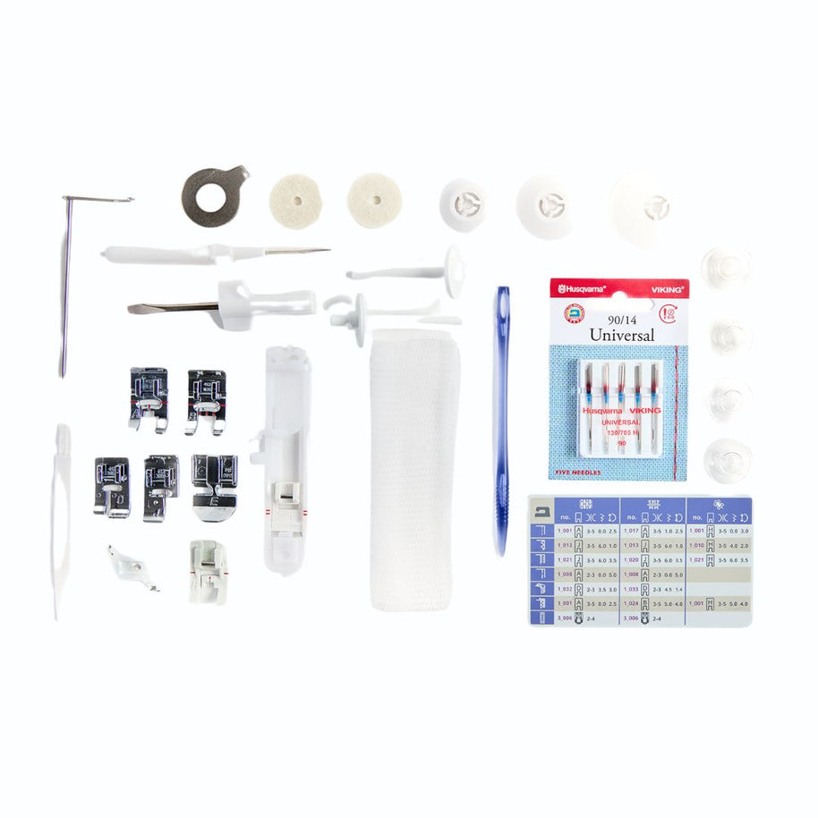 Macchina per cucire e ricamare Husqvarna Viking Quarz 29 dettaglio accessori