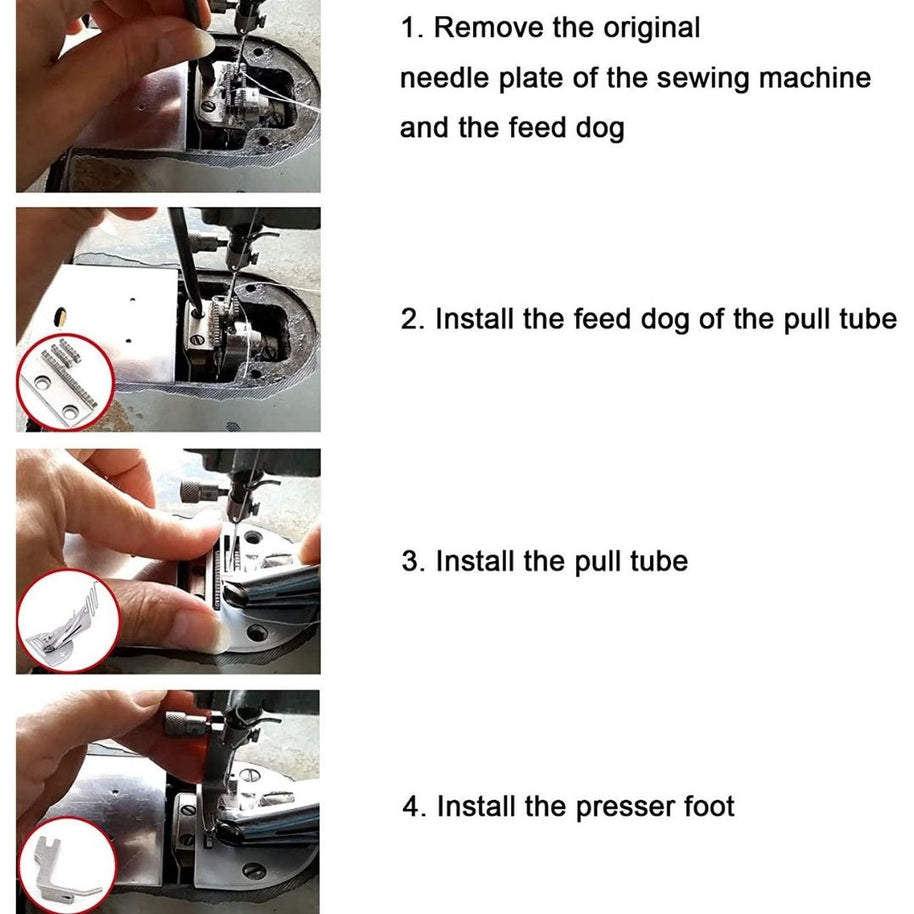 Bordatore piegatore per macchina industriale con griffa e piedino leva di regolazione istruzioni