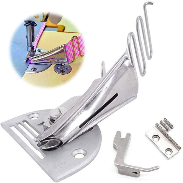 Piedino bordatore piegatore per macchina industriale con griffa e piedino