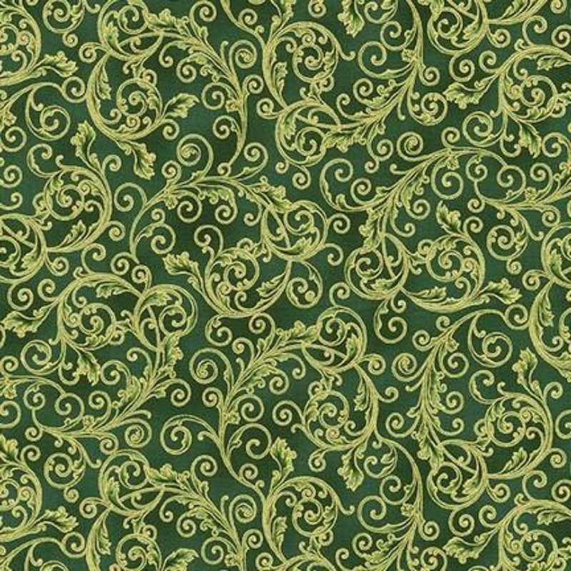 Tessuto di Cotone Americano Fantasia verde e oro