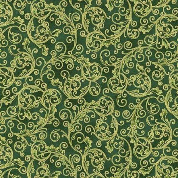 Tessuto di Cotone Americano Fantasia verde e oro